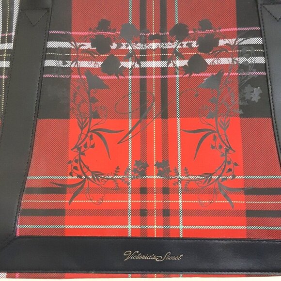 Victorias Secret Large Tote Shopping Beach Bag Plaid Red Black Logo Casual - Picture 2 of 4